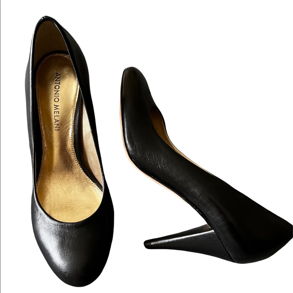 Antonio Melani Beautiful Black Leather Three Inch Heels